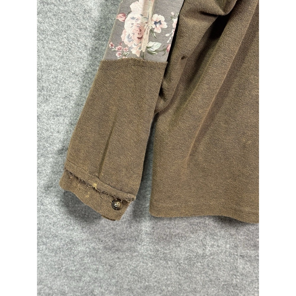 POL Women's L Brown Floral Patchwork Oversized Hoodie Boho Star Appliqué, Cotton - Picture 10 of 13